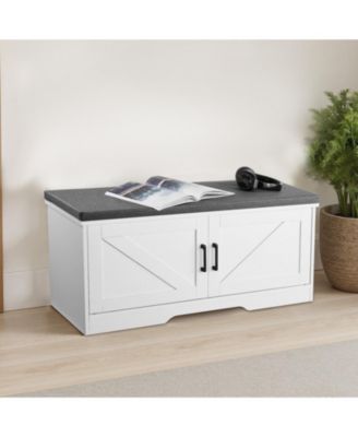 Wood, Linen, Foam, Fabric Padded Seat and Storage Shelf Entryway Shoe Rack Bench