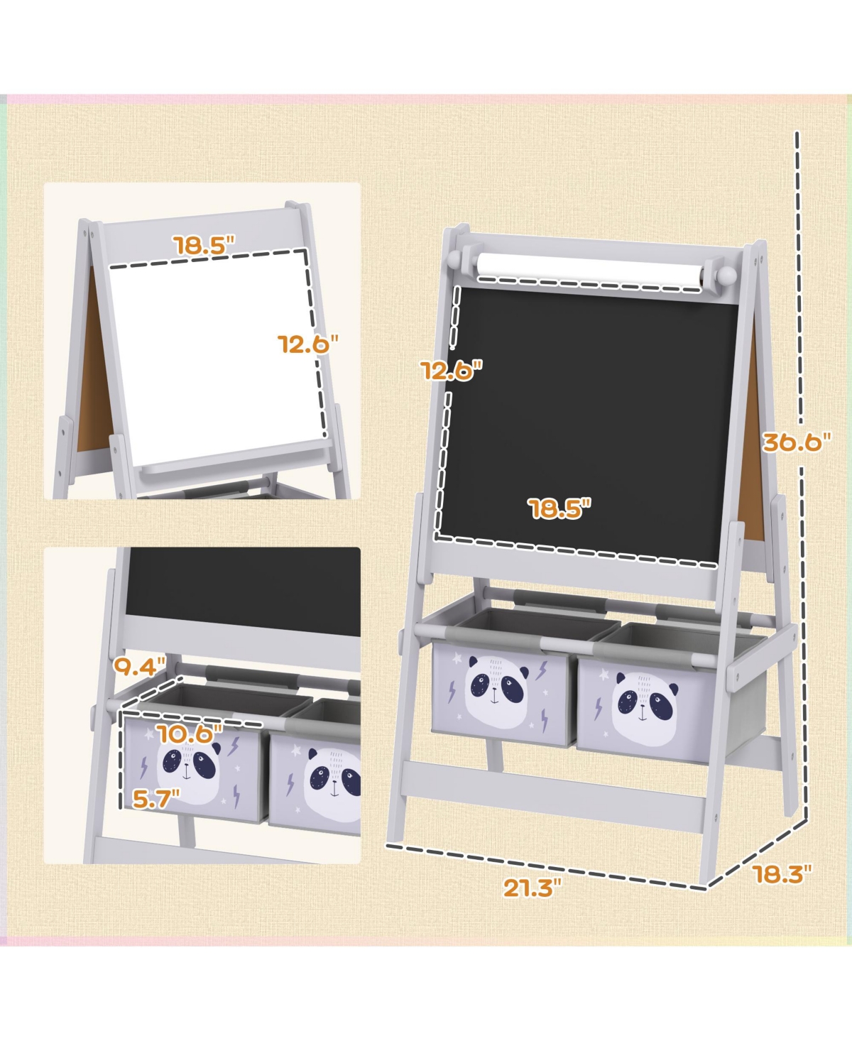 Qaba Art Easel for Kids with Paper Roll, board, board, Storage