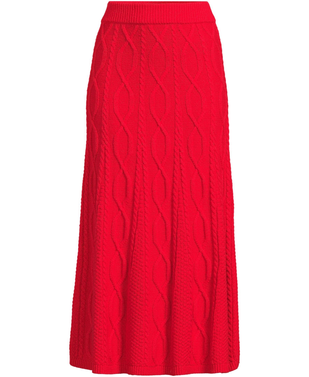 Lands' End Women's Cozy Lofty Cable Fluted Midi Sweater Skirt