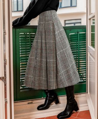 Women's High Waist Plaid A-Line Midi Skirt
