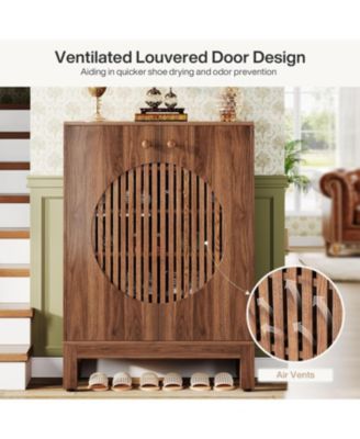 20 Pairs Shoe Storage Cabinet with Adjustable Shelves, Round Louvered Doors