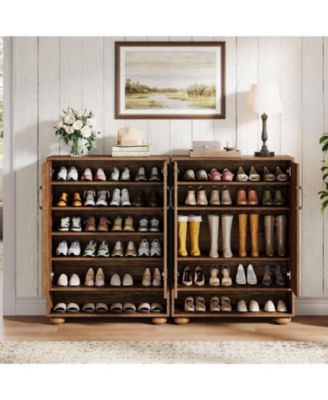 Shoe Cabinet with Doors, 6-Tier Shoe Rack with Adjustable Shelves and Solid Wood Feet