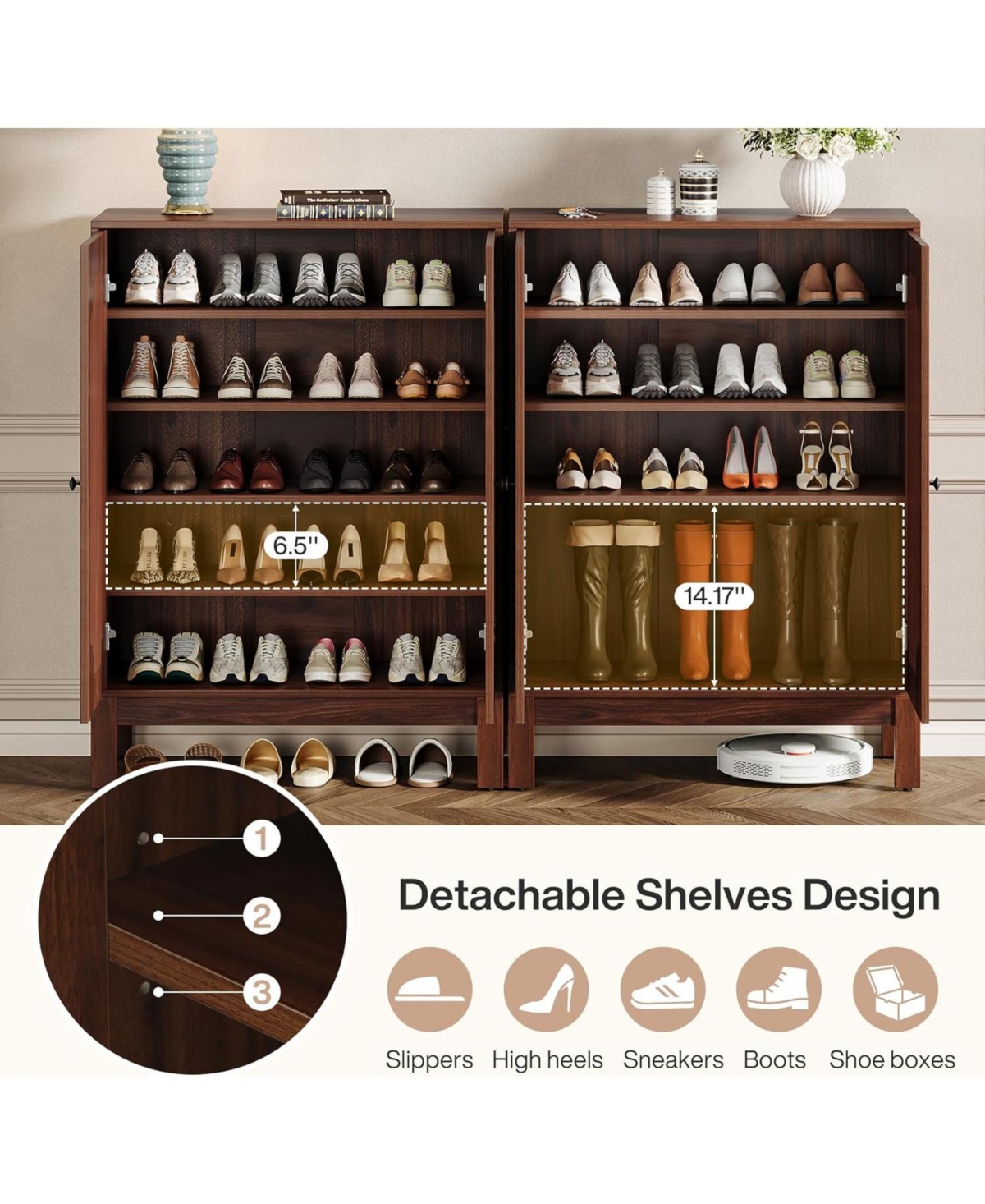 Tribesigns Shoe Cabinet with Doors, 5-Tier Shoe Storage Cabinet with Adjustable Shelves