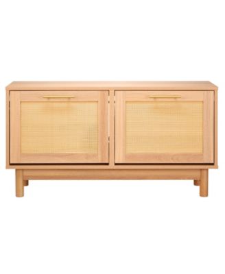 Wood Shoe Bench with Flip Drawer and Rattan-Like Detailing