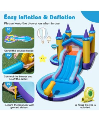 6-in-1 Inflatable Kids Water Park with 735W Blower