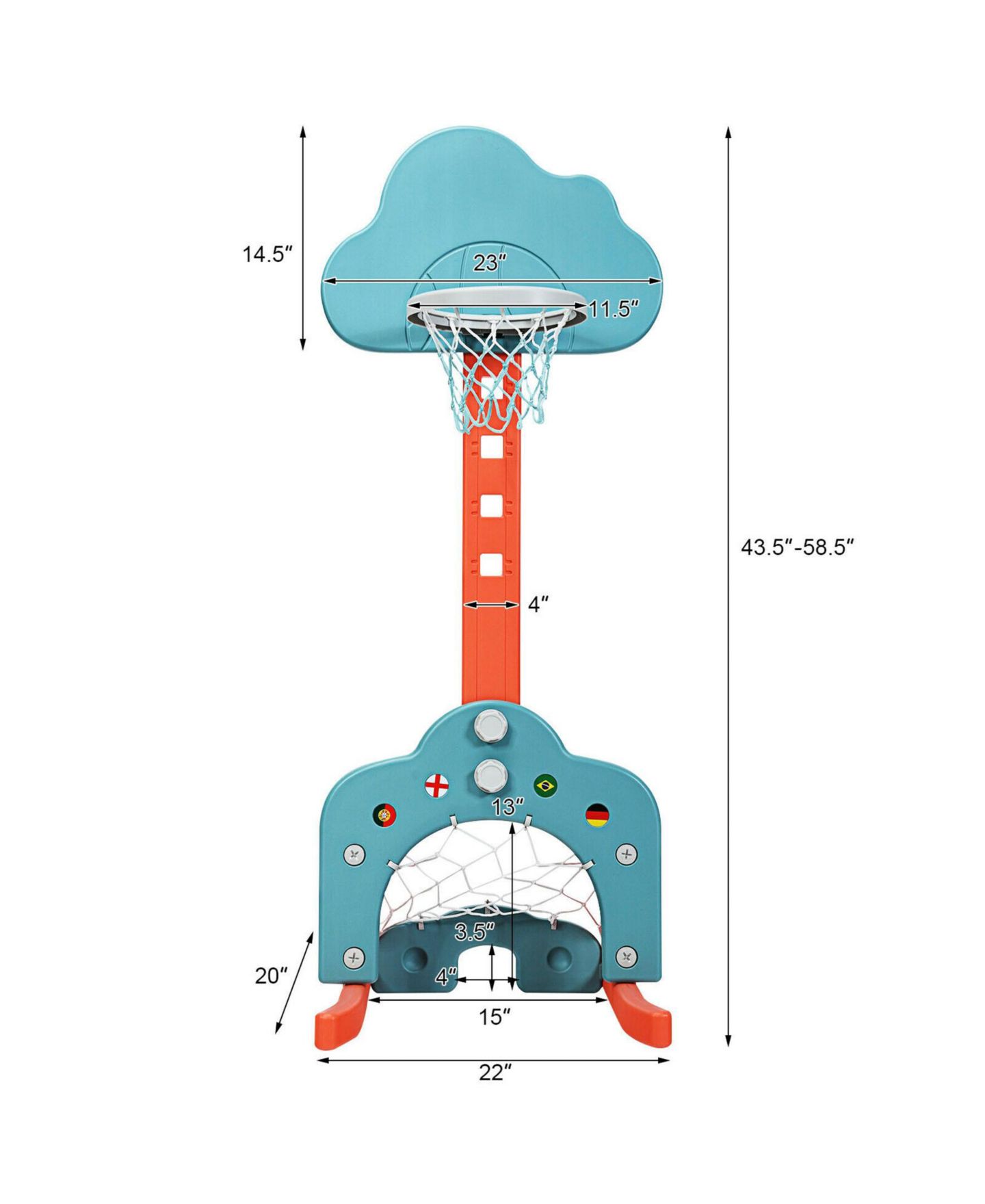 Детские игрушки SUGIFT 3-in-1 Adjustable Basketball Hoop Set, Ages 18 Months+, цвет: Зелёный — фото 4