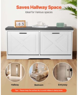 1-Pc Wooden Shoe Rack Bench – Padded Seat & Flip Drawer Storage Organizer