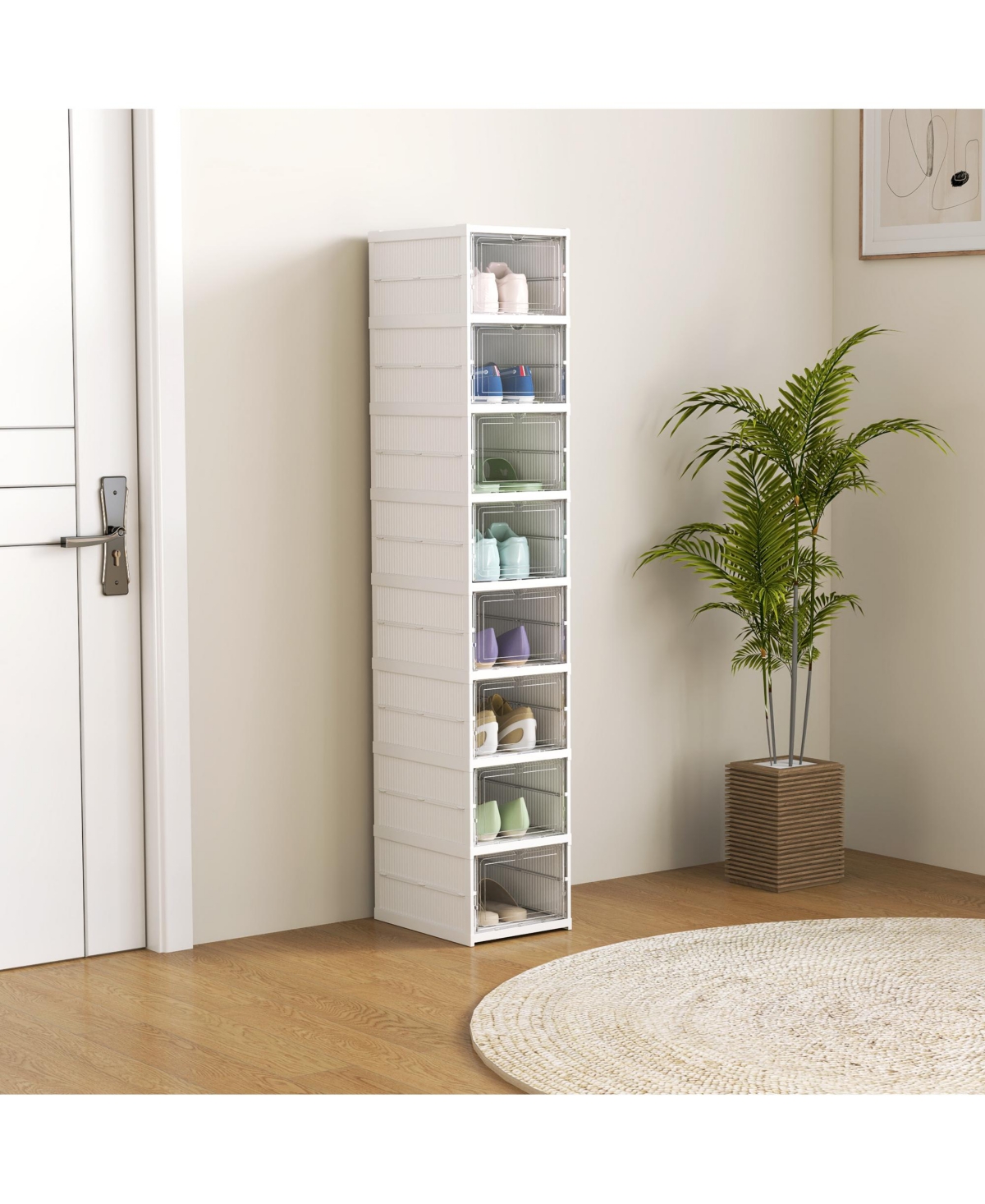 Homcom 8 Pack Foldable Shoe Boxes Stackable Shoe Organizer Fit Size 10