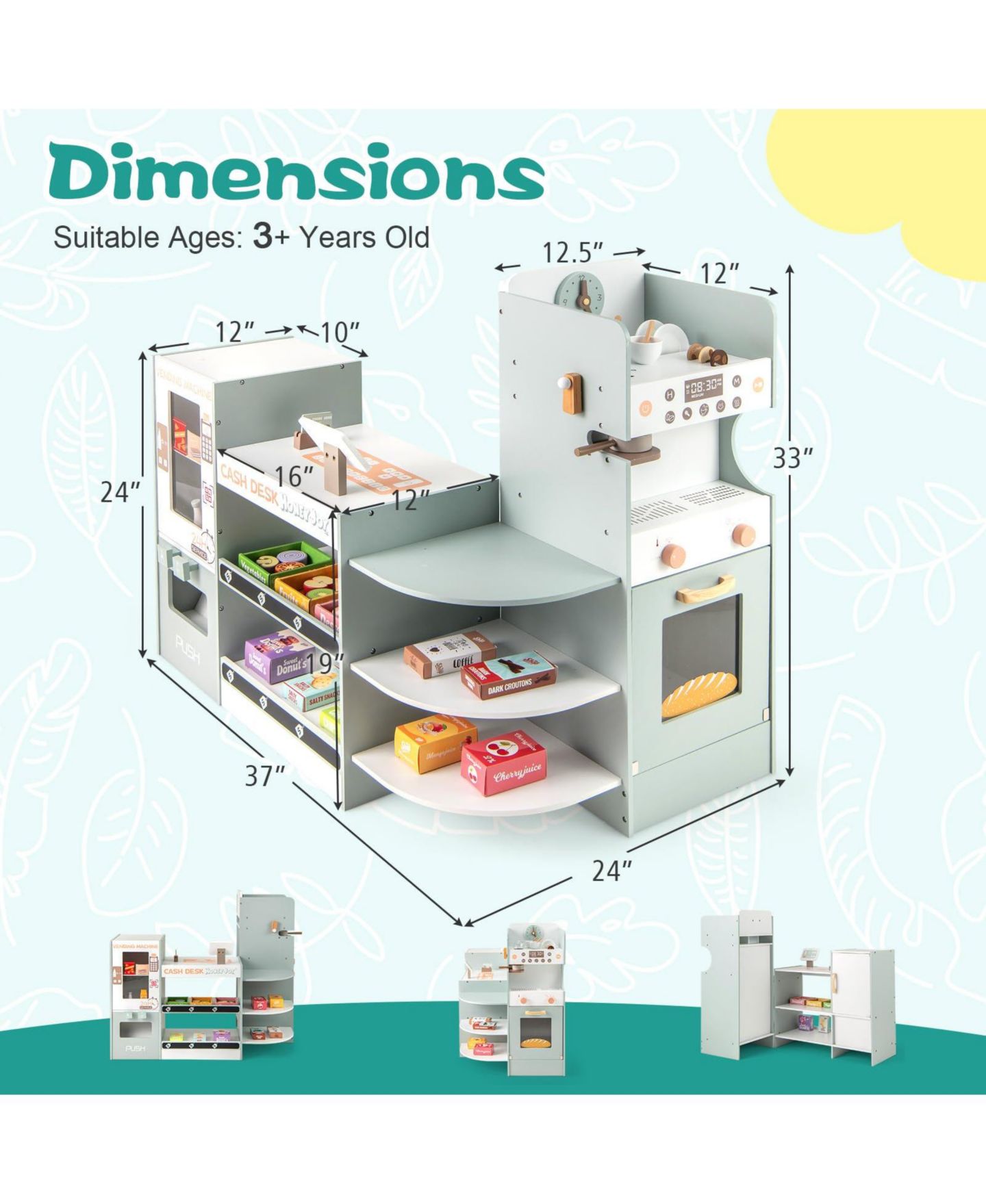 Детский игровой набор Mecale Grocery Store Vending Machine 30-Piece Playset, Ages 3+, цвет: Зелёный — фото 3