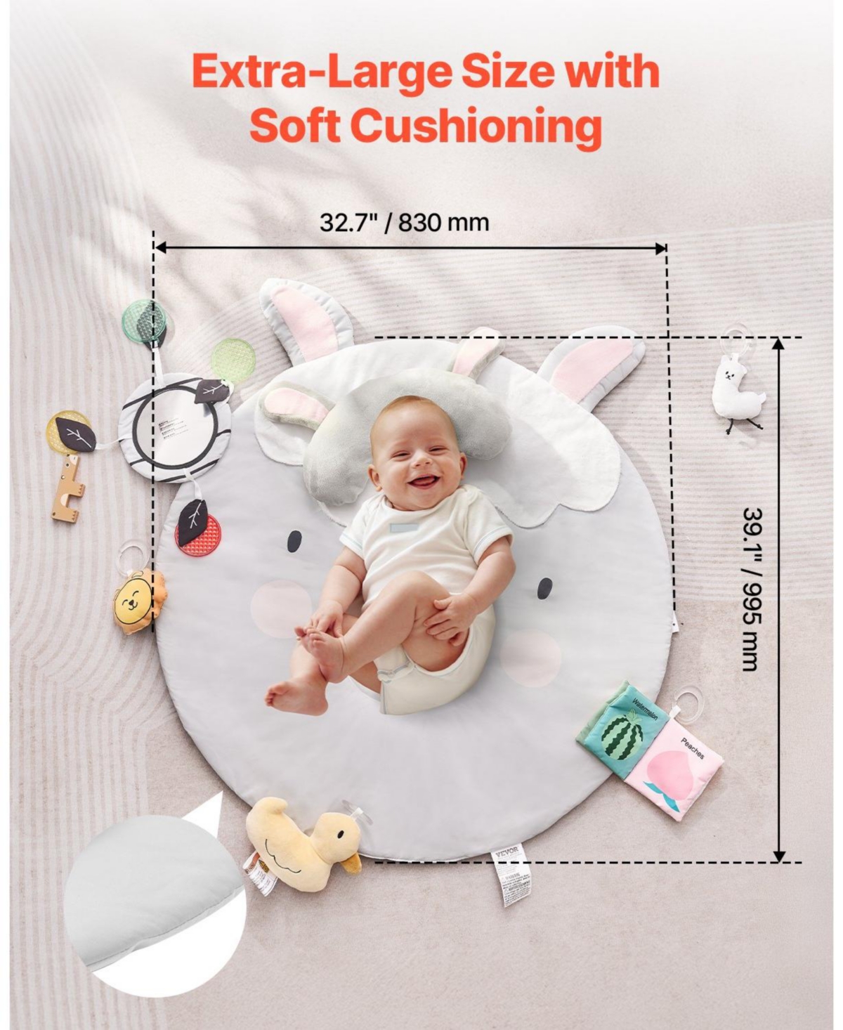 Slickblue Baby Play Gym Mat with 6 Sensory Toys, Tummy Time Activity Mat 39.1" x 33.7