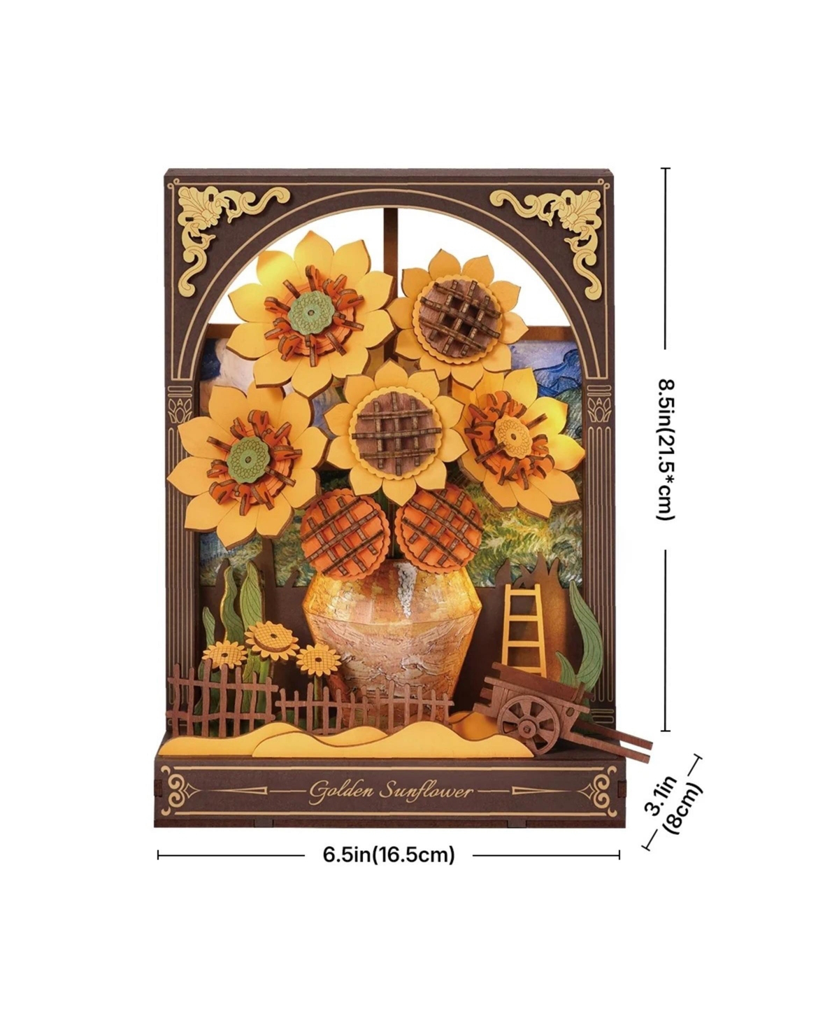 Robotime 3D Puzzles Wooden Puzzle Glittering Golden Sunflower Wall Art, Home Decor, Home Decor, Unique Holiday Gifts for Adult, Yellow, 3.1"6.5&#
