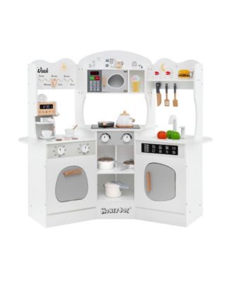 Corner Wooden Play Kitchen with Coffee Machine and Slide for Kids