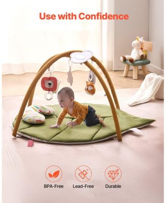 Baby Play Gym Mat with 6 Sensory Toys, Tummy Time Activity Mat 42.9" x 33.5