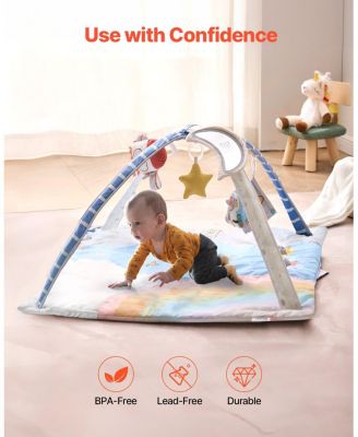 Baby Play Gym Mat with 6 Sensory Toys, Tummy Time Activity Mat 35" x 35