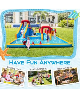 Inflatable Double Water Slide Park 9-in-1 Giant Bounce House 735W Blower Included