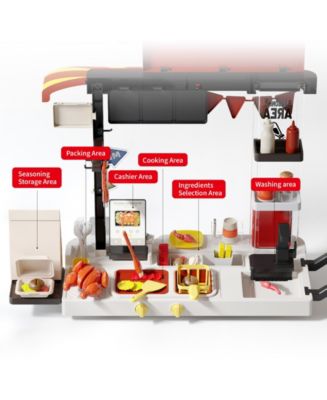 82-Piece Kids Play Kitchen Set Fried Chicken Shop with Steam, Water Circulation Sink, and Color-Changing Food for Ages 3+