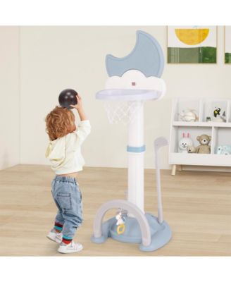 4-In-1 Kids Basketball Hoop with Moon-shaped Electronic Scoreboard and Play Set