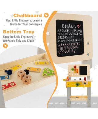 Wooden Pretend Play Workbench Set with Blackboard for Toddlers Ages 3+