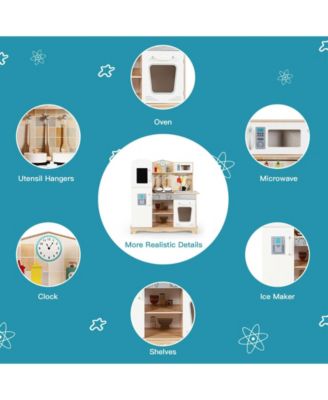 Wooden Kids Pretend Kitchen Playset Cooking Play Toy with Utensils and Sound