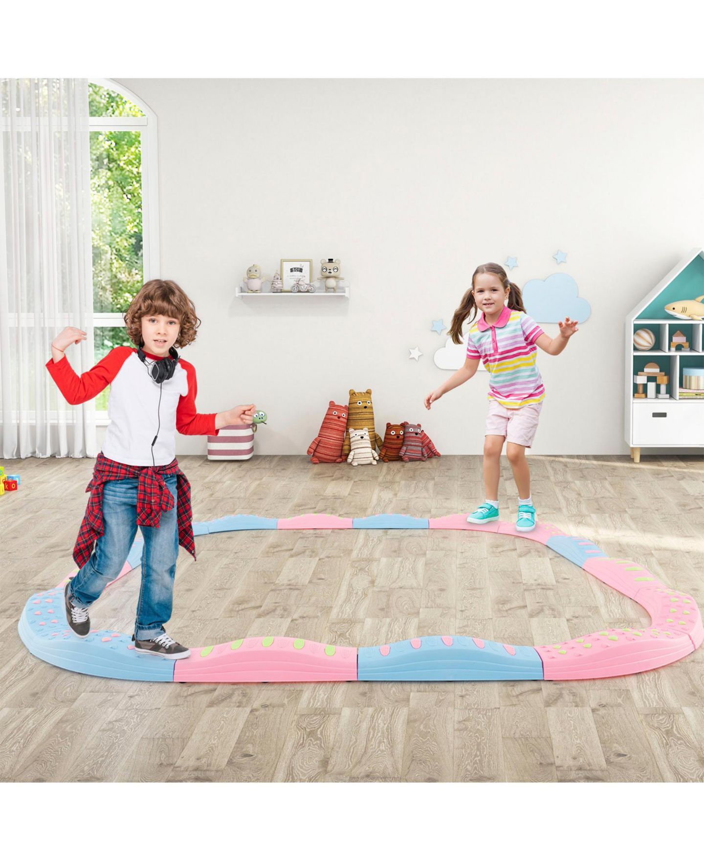 Детские игрушки SUGIFT Kids' Interlocking Balance Beam Set Develops Balance and Coordination, 20-Piece Physical Game, Ages 3+, цвет: Розовый — фото 6