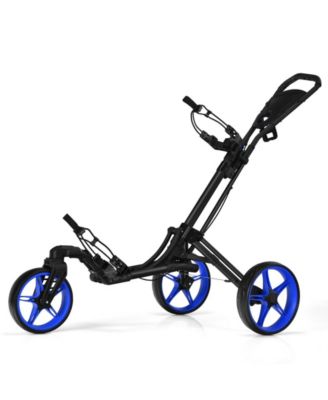 Folding Golf Push Cart with Scoreboard Adjustable Handle Swivel Wheel-Blue