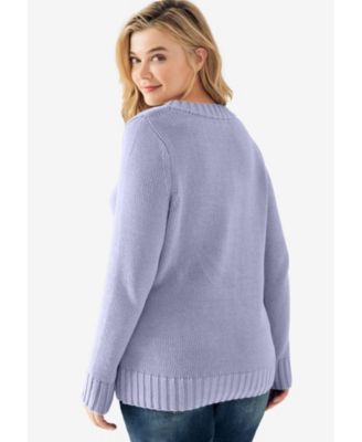 Plus size Women's Button Y-Neck Sweater