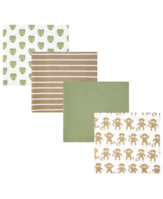 Infant Boys Cotton Flannel Receiving Blankets 4-Pack, Monkey, One Size