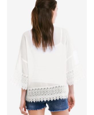 Plus Size Sheer Lace Trim Kimono Cardigan