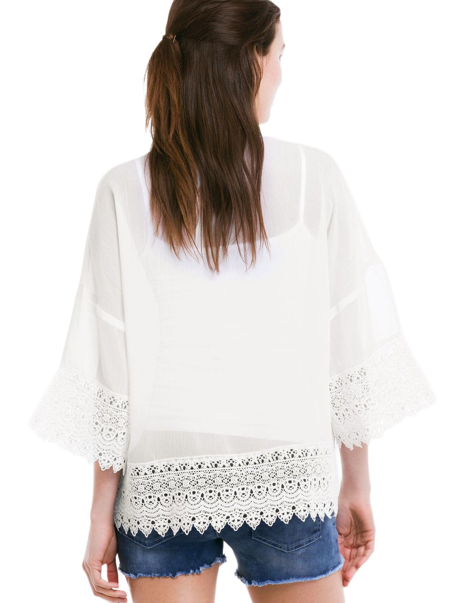 Plus Size Sheer Lace Trim Kimono Cardigan