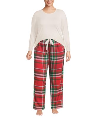 Plus Size Pajama Gift Set - Knit Long Sleeve Top and Flannel Pants