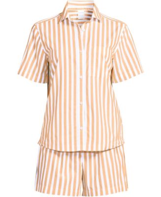 Women's Poplin 2 Piece Pajama Set - Short Sleeve Shirt and Shorts