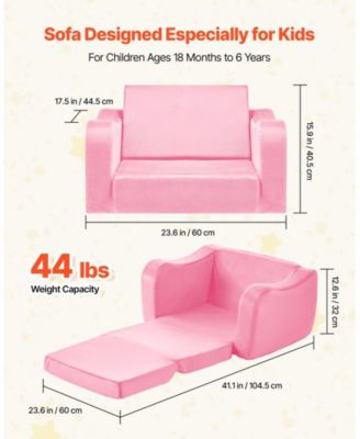 Convertible Kids Sofa with Armrests, Folds into Lounger for Kids Room