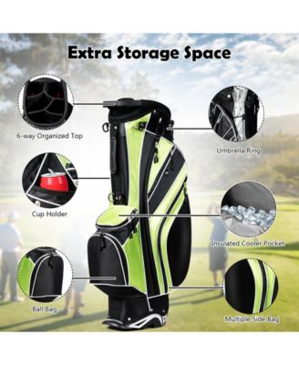 Golf Stand Cart Bag with 6-Way Divider Carry Pockets-Green