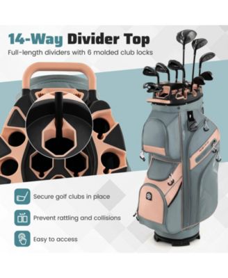 Molded Lock Top Golf Cart Bag with 14-Way Full Length Dividers and 11 Pockets