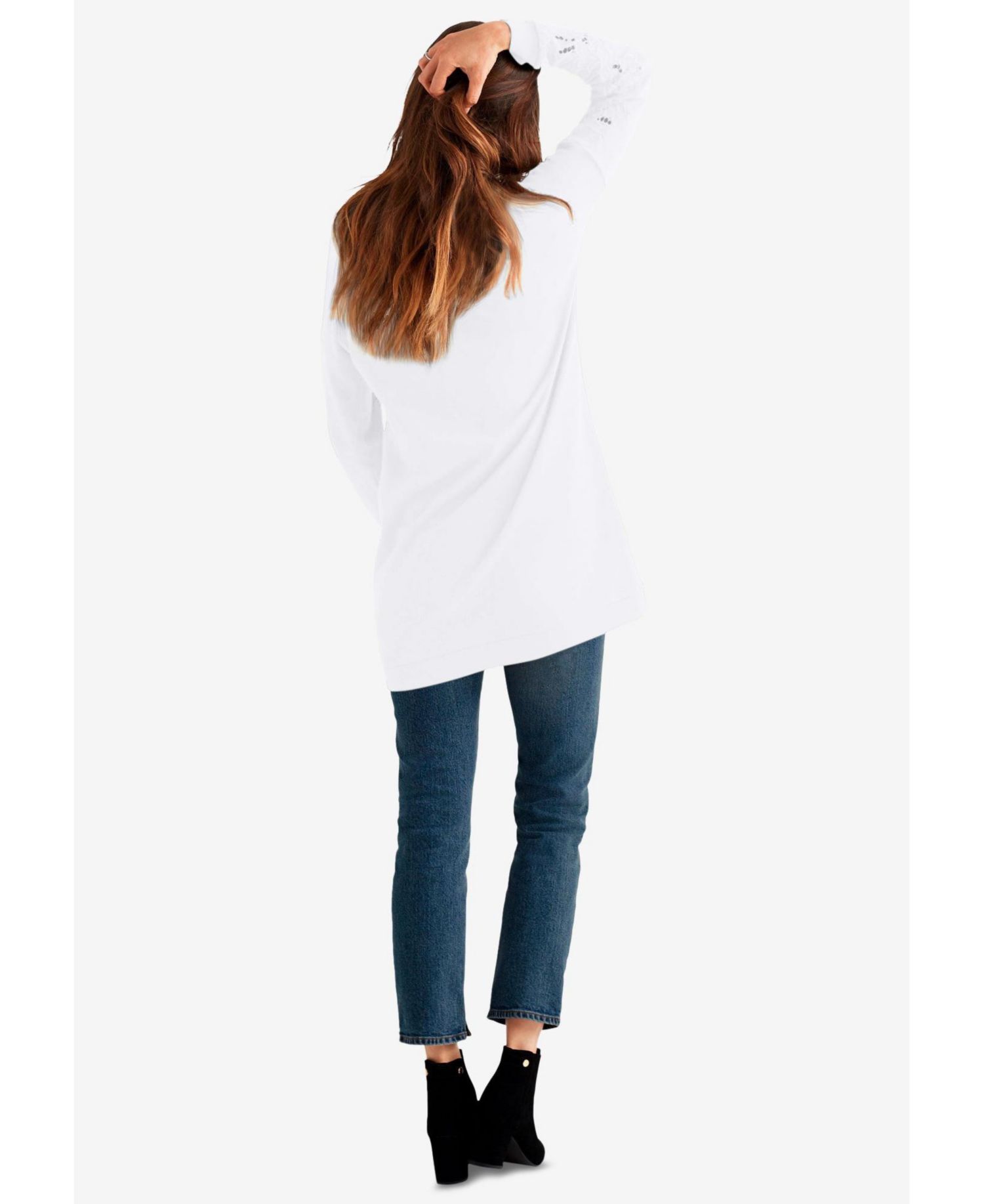 Women's Plus Size French Terry Lace Trim Sweatshirt Tunic