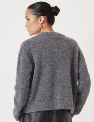 Women's Crew Neck Boxy Wool Blend Cardigan Sweaters