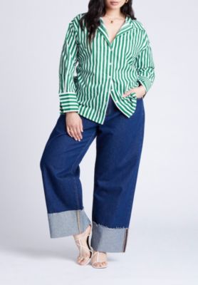 Women's Striped Tie Back Button Up Top