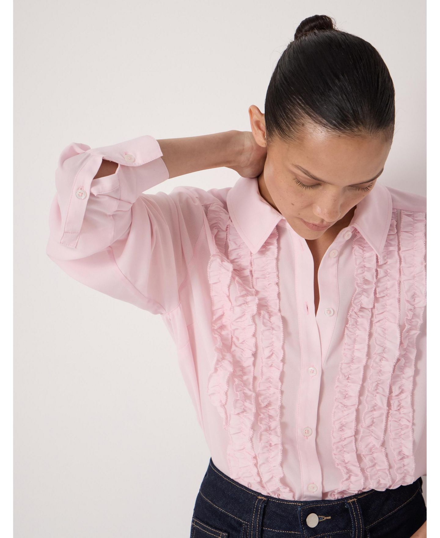 Женская блузка Hush Chiffon Ruffle, цвет: Мягкий розовый — фото 4