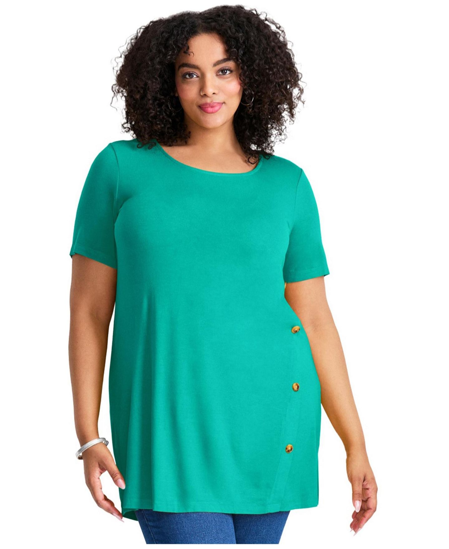 Женская футболка Avenue Plus Size Button Detail Tunic, цвет: Аквамариновый морской — фото 1