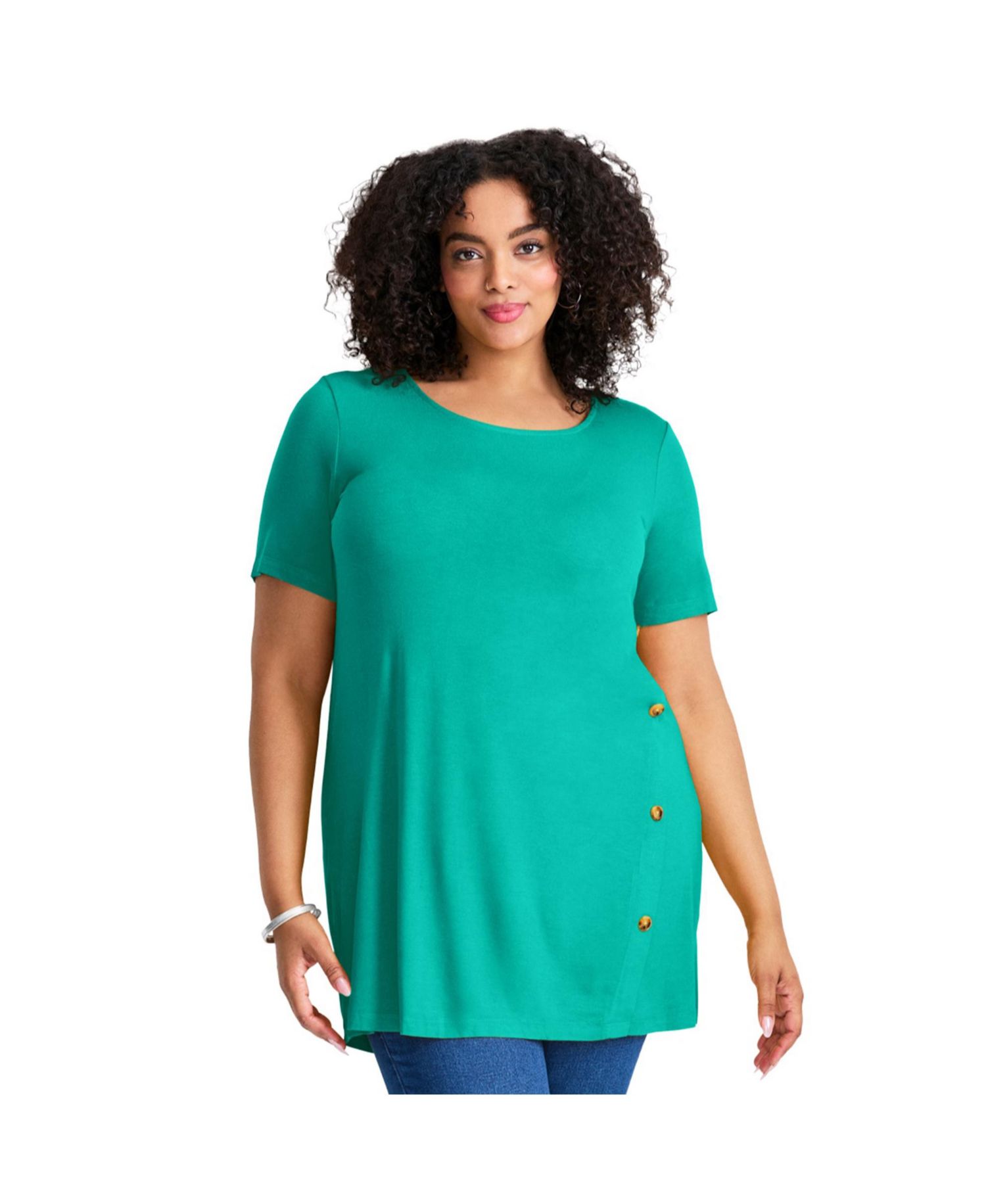 Women's Plus Size Button Detail Tunic Tee