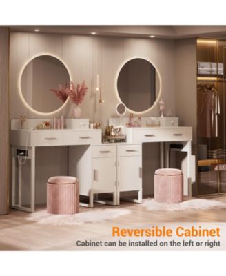 Makeup Vanity Desk with 4 Drawers and Cabinet, Dressing Table with Outlets for Small Space