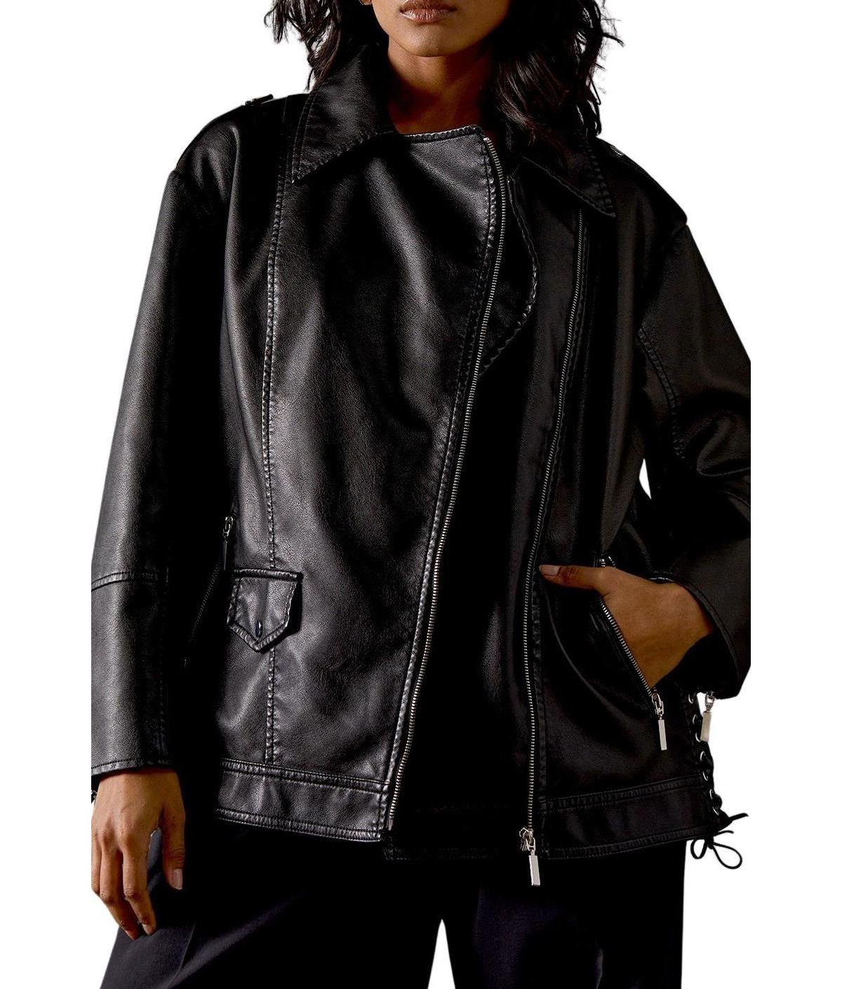 Warehouse Women's Oversized Whipstitch Leather Look Jacket