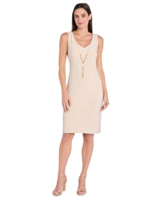 Women's 2-Piece Foil Printed Fingertip Jacket Dress with Solid Tank and Detachable Necklace