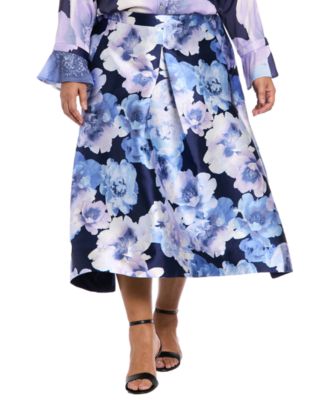 Plus Size Floral-Print Pleated Skirt