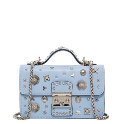 Small Leather Crossbody Bag Studded Purse Top Handle Structured Handbag