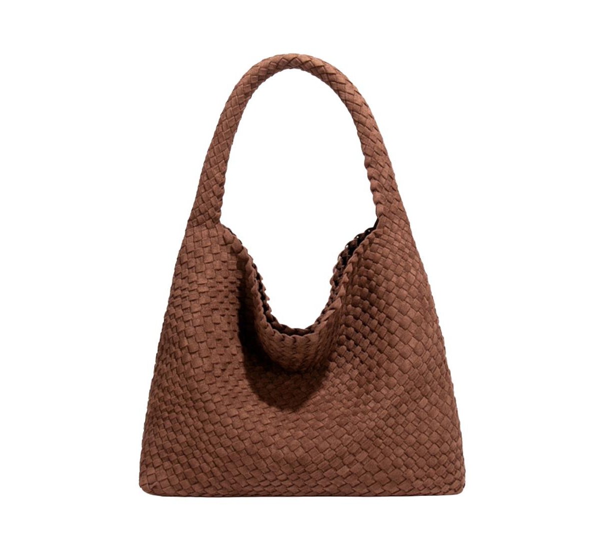 Suede Woven Soft Hobo Bag Large Slouchy Shoulder Tote Handbag for Women Braided Texture Commuter Work Purse