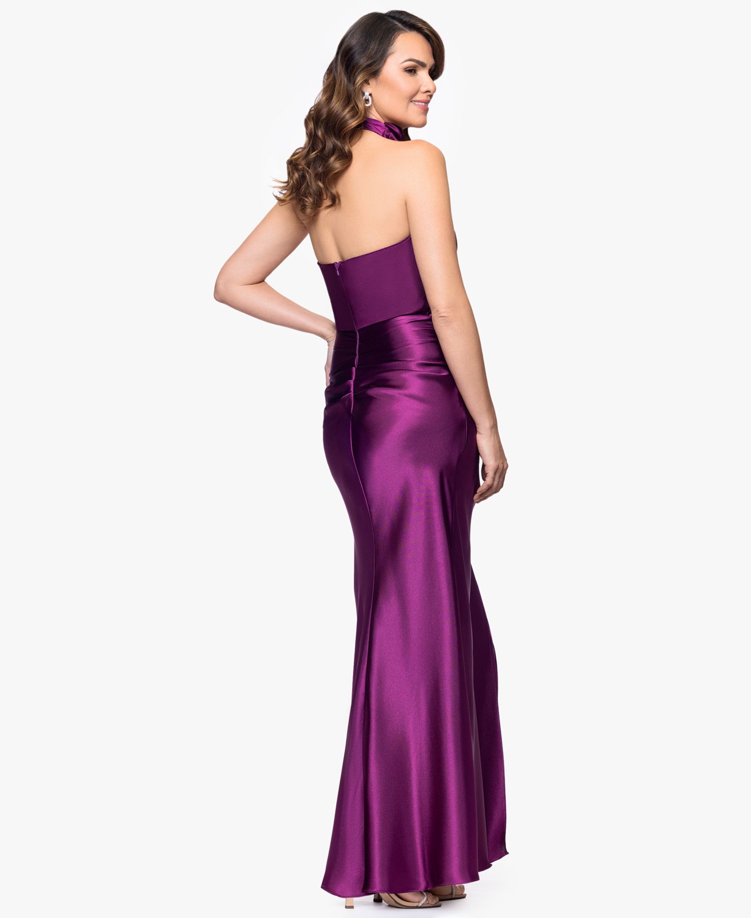Petite Cowl Halter Neck Charmeuse Long Dress