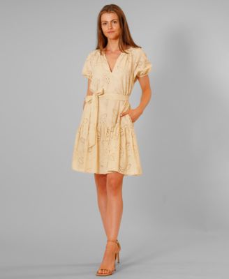 Women's Short Puff-Sleeve V-Neck Dress