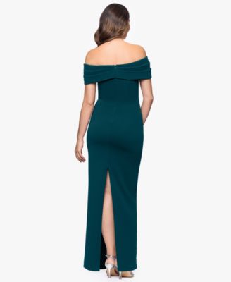 Women's Long Scuba Crepe Off-The-Shoulder Dress