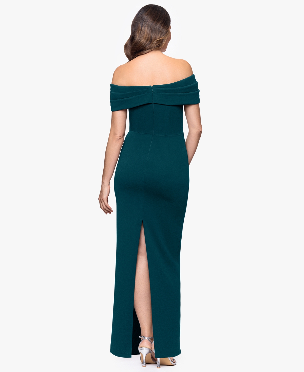 Betsy & Adam Women's Long Scuba Crepe Off-The-Shoulder Dress